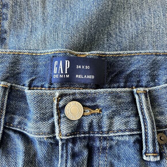 Gap Jeans Mens 34x30 Blue Distressed Baggy Denim NWT Straight Leg Medium Wash - Picture 4 of 10